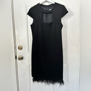Trina Turk Black Midi Dress with Feather Hem